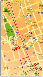 Short circle procesison map of the 5th February (Saint Agatha festival in Catania)