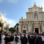 La piazza Duomo alla fine della festa di Sant'Agata la mattina del giorno 6 febbraio